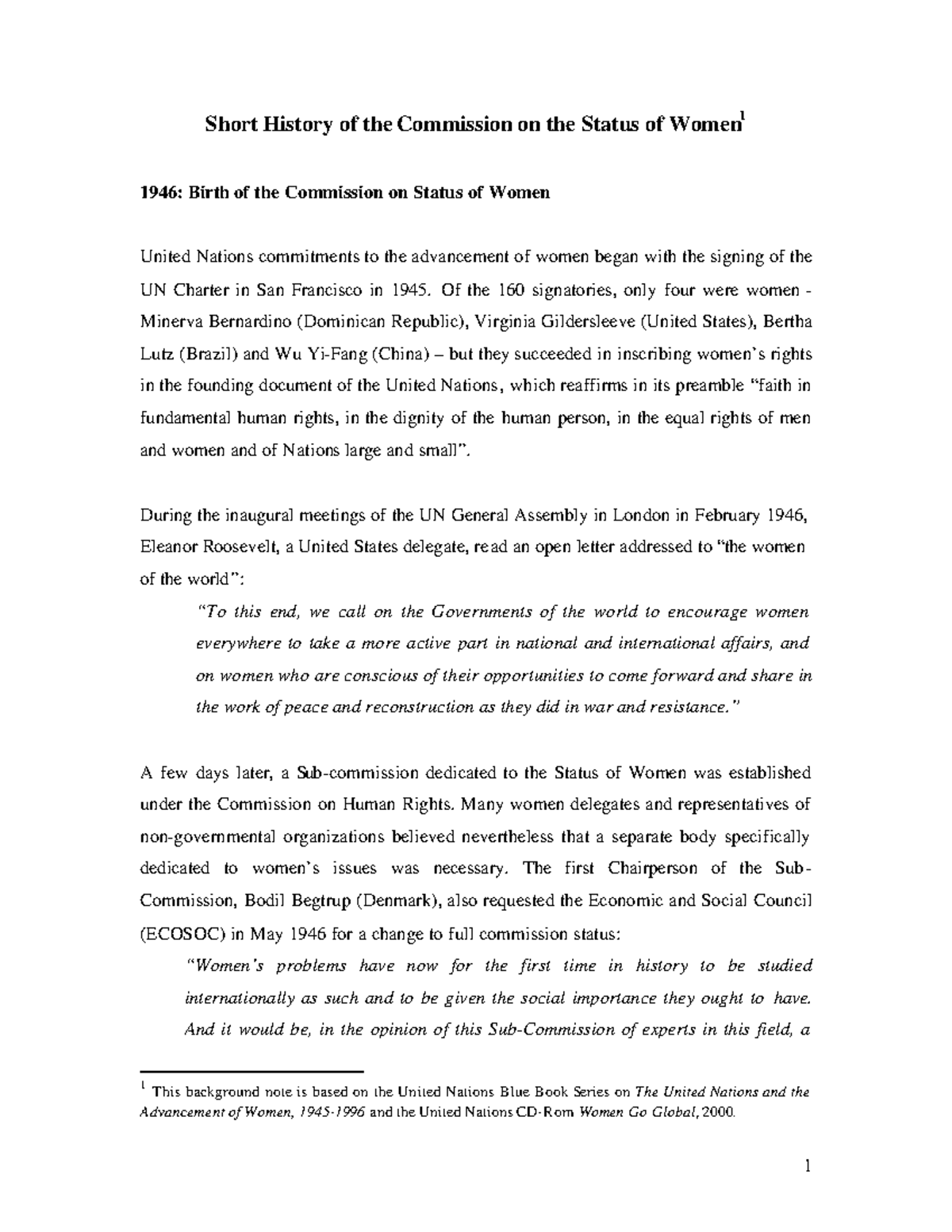 CWS UN Women and commission - Short History of the Commission on the ...