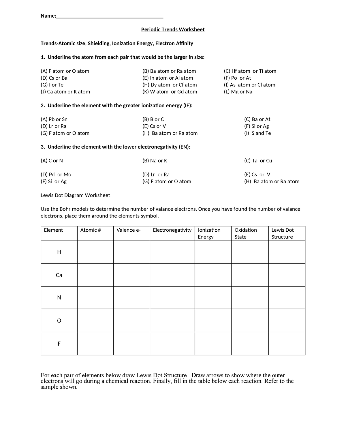 Chem 9 Worksheet - N/A - Name ...