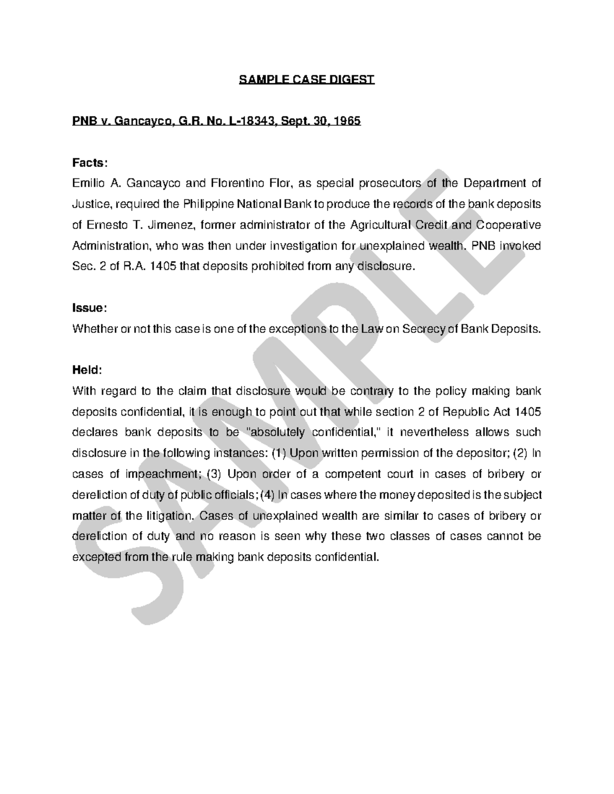 Sample Case Digest Law on Sales, Agency SAMPLE CASE DIGEST PNB v