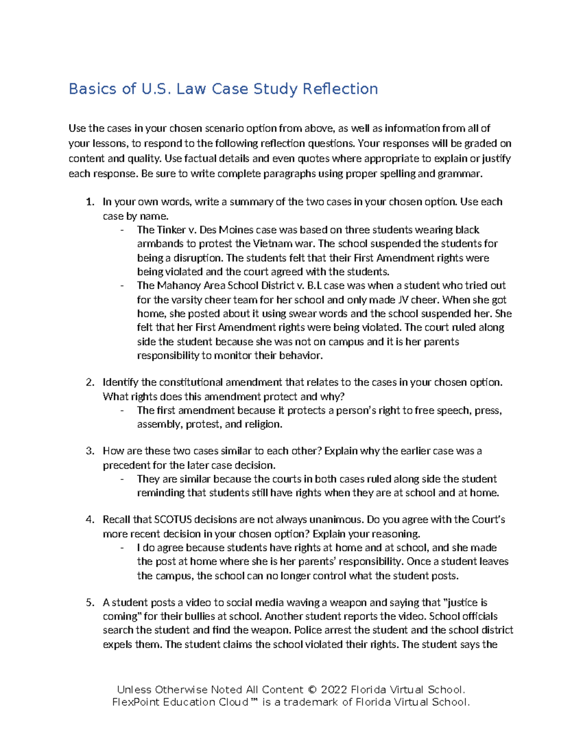 01 06 Basics Of Us Law Reflection - Basics Of U. Law Case Study ...