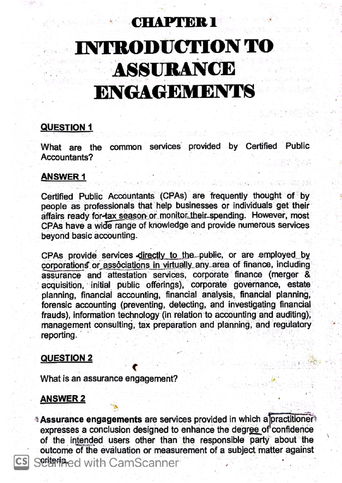 Auditing theory chap 1-3 - CHAPTER 1 INTRODUCTIONTO ASSURANCE ...