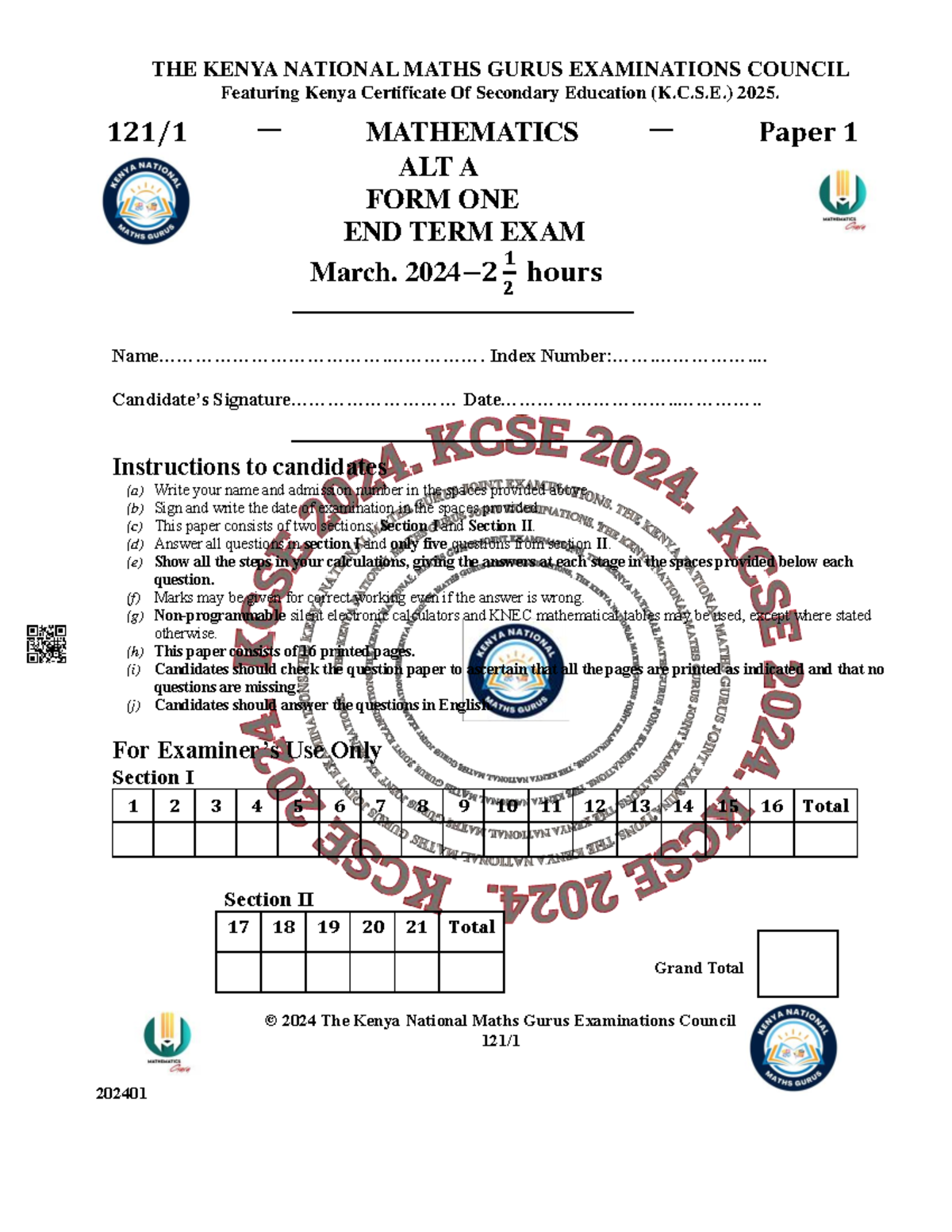 Form 1 nationals - revision material - THE KENYA NATIONAL MATHS GURUS ...