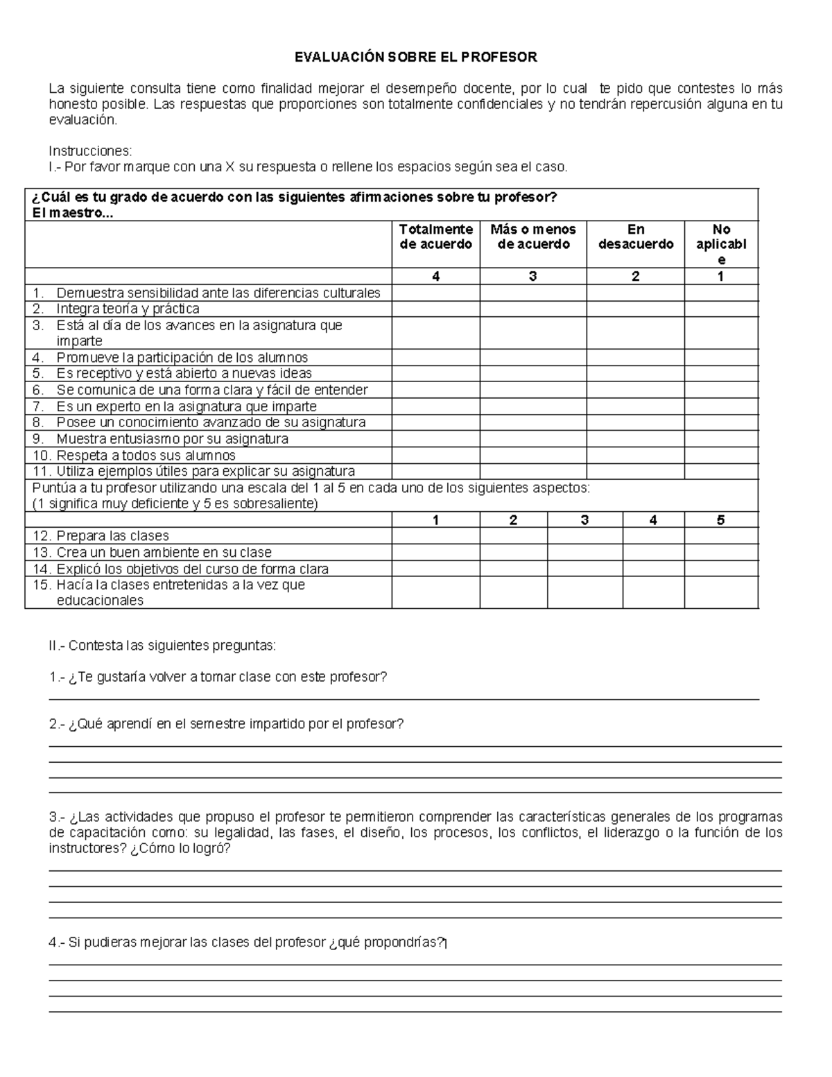 Evaluación para docentes del grupo y mejorar su desempeño - EVALUACIÓN ...