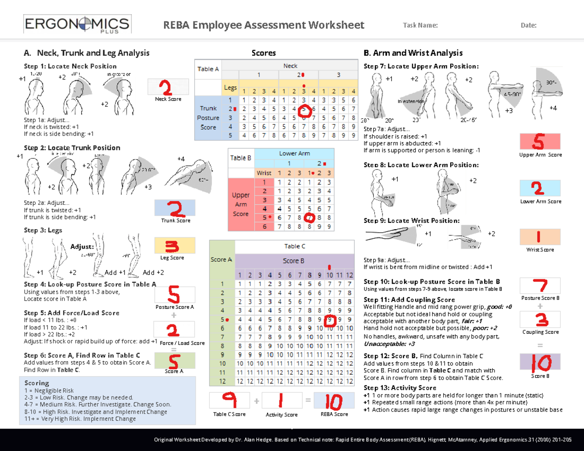 REBA - REBA ANALYSIS - REBA Employee Assessment Worksheet A. Neck ...