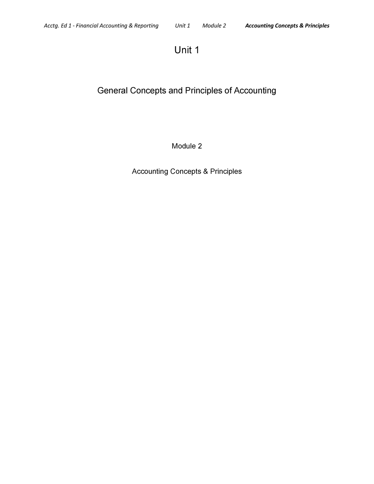 Unit 1-General Concepts And Principles Of Accounting-Module 2 ...