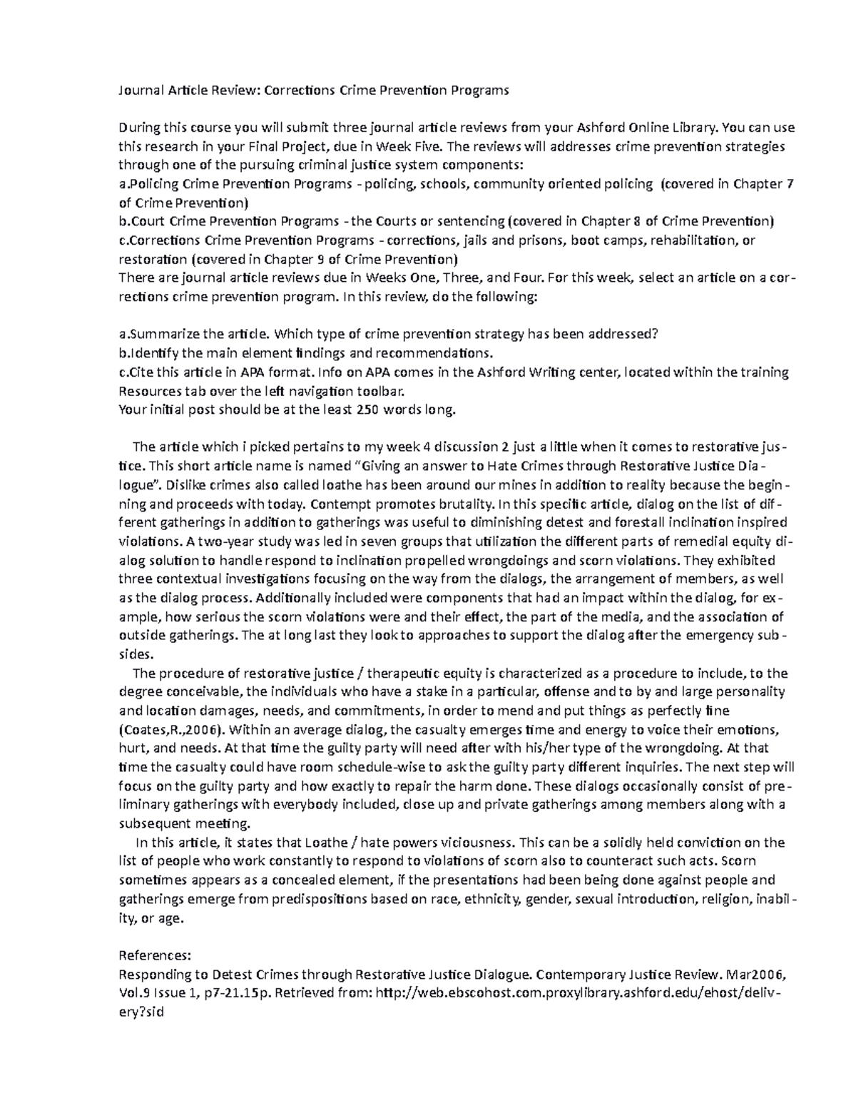 CRJ 305 Week 4 DQ 3 Journal Article Review Corrections Crime Prevention ...