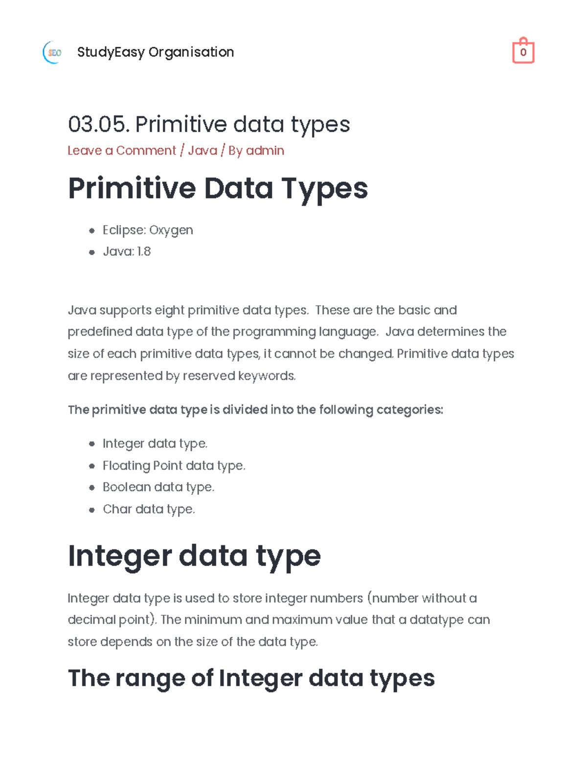 03.05. Primitive data types - 03. Primitive data types Leave a Comment ...