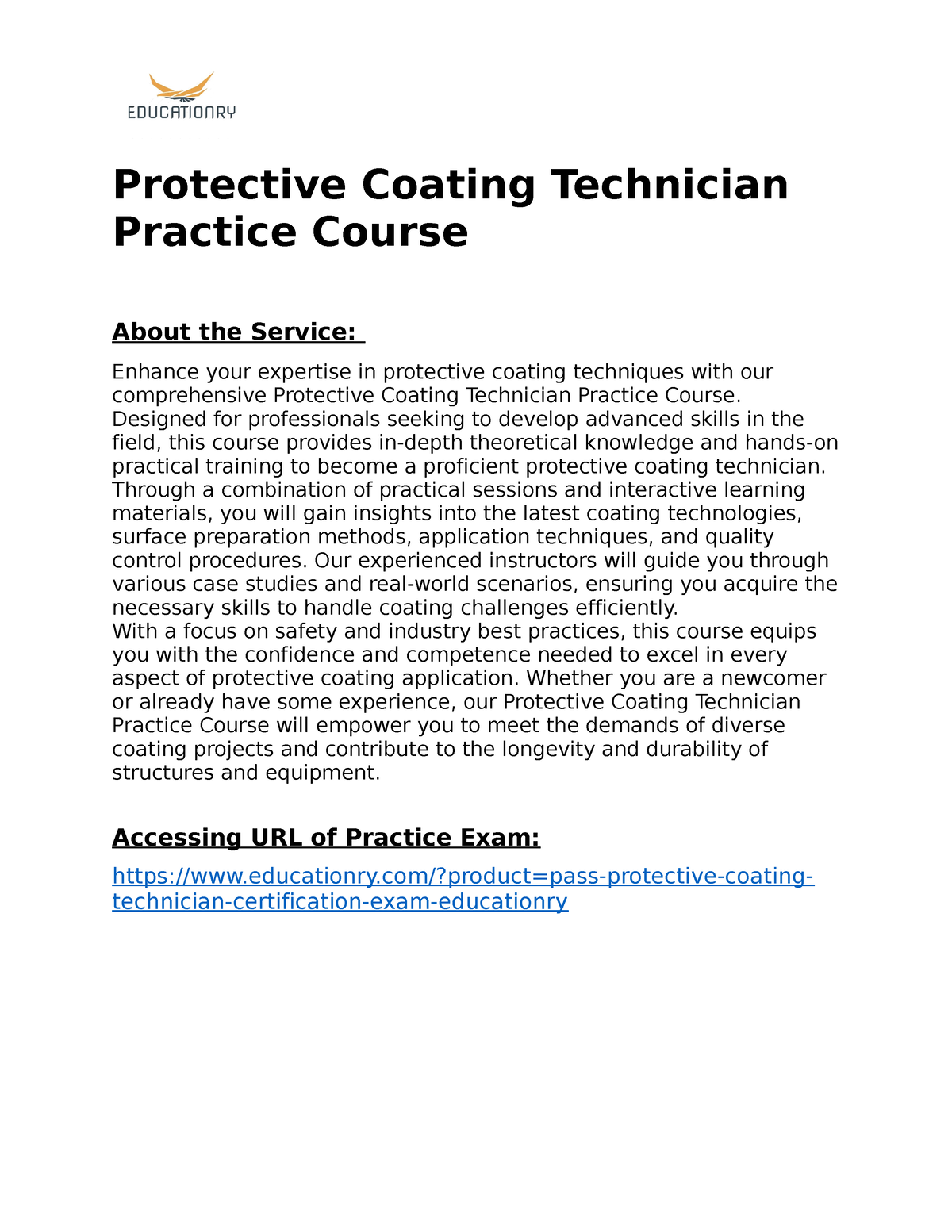 Protective Coating Technician Practice Course Designed for