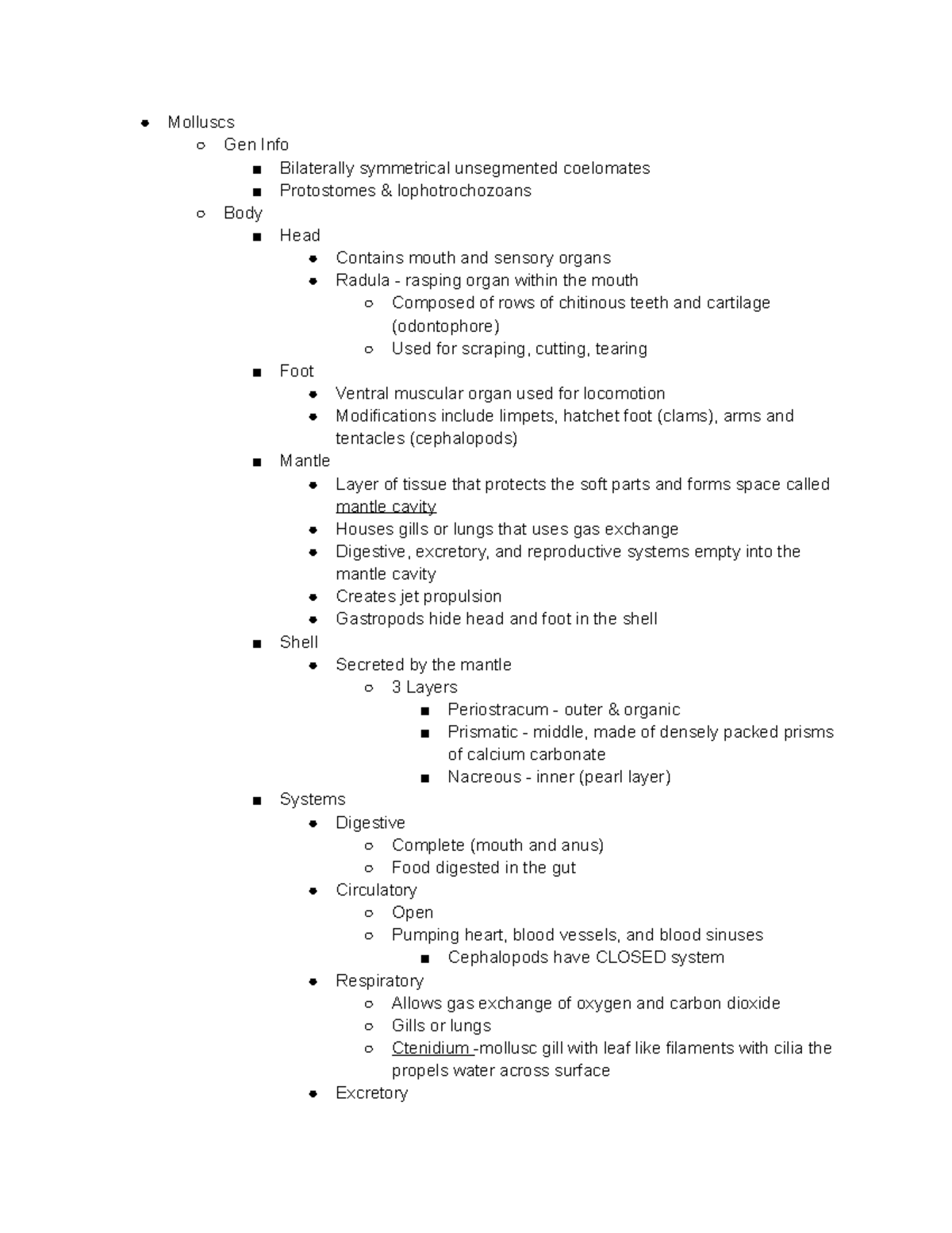 Chapter 16 Molluscs - Lecture notes 14 - Molluscs Gen Info Bilaterally ...