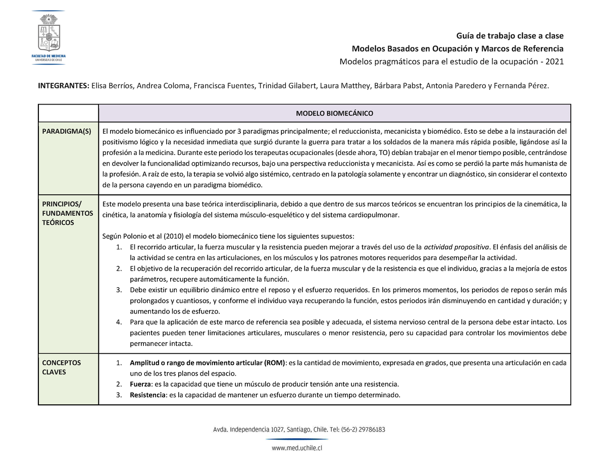 Modelo biomecanico de Terapia Ocupacional - Salud Ocupacional - USS -  Studocu