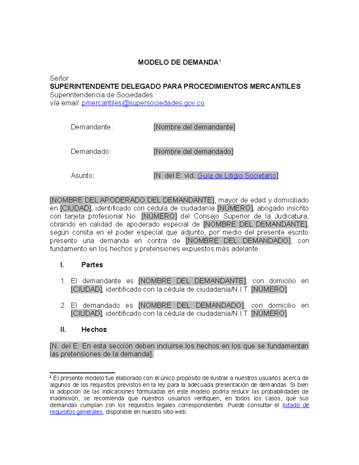Modelo de Demanda - MODELO DE DEMANDA 1 Señor SUPERINTENDENTE DELEGADO ...