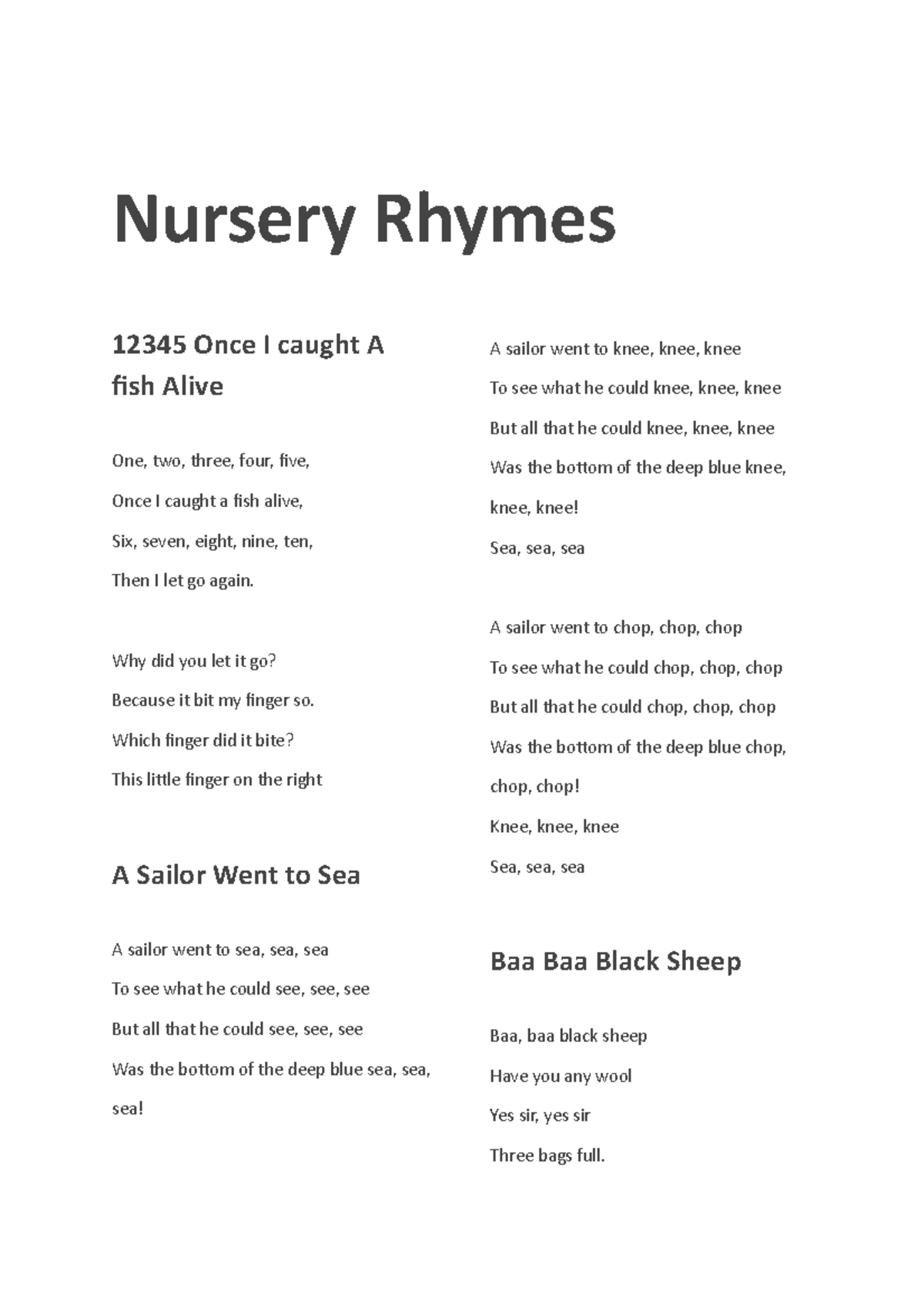 Nursery Rhymes - asdasdasd - Nursery Rhymes 12345 Once I caught A fish ...