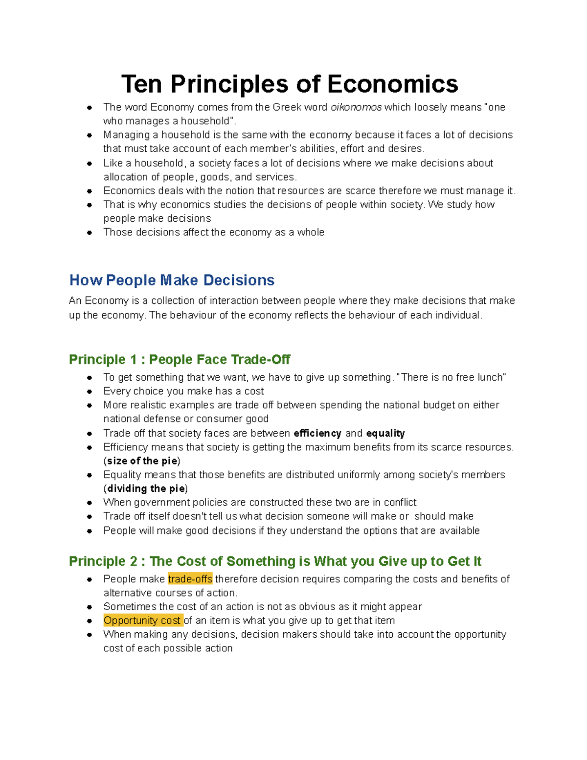 Chapter 1 - Principle Of Economics George Mankiw Summary Notes - Ten ...