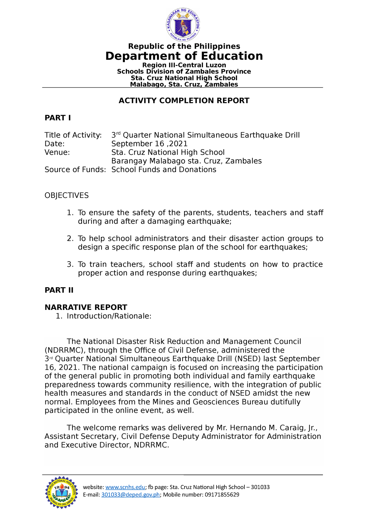 national simultaneous earthquake drill essay