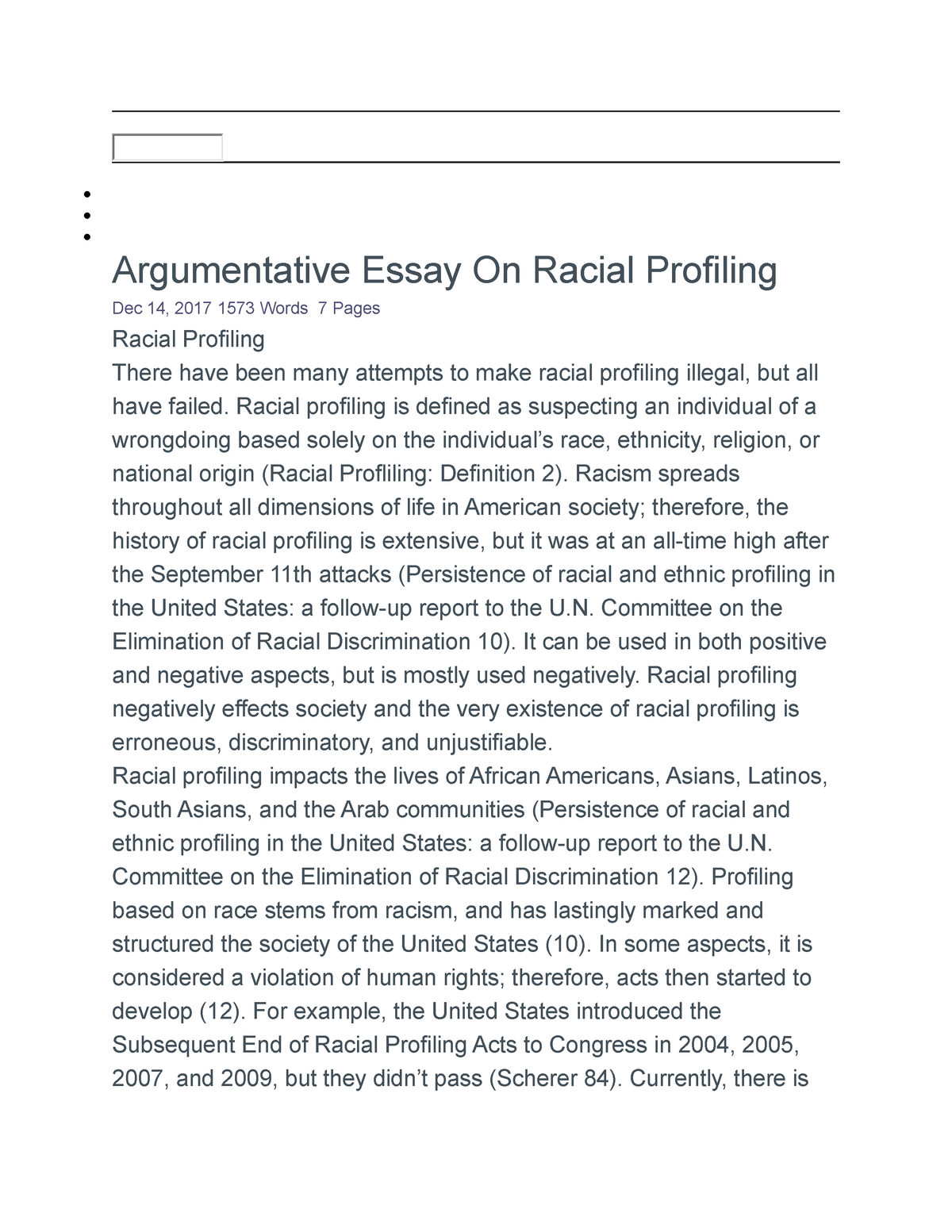 racial profiling essay outline