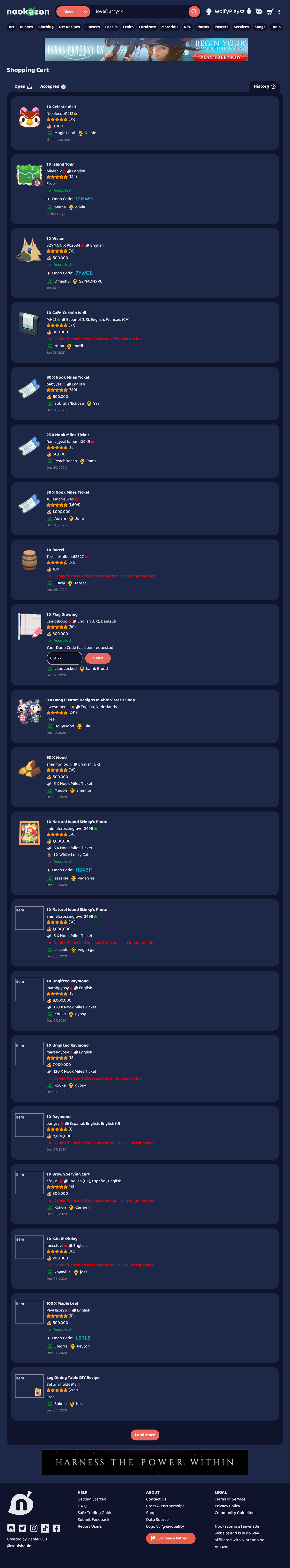 Shopping Cart ACNH Nookazon iloveflurry44 WolfyPlaysz Shopping Cart