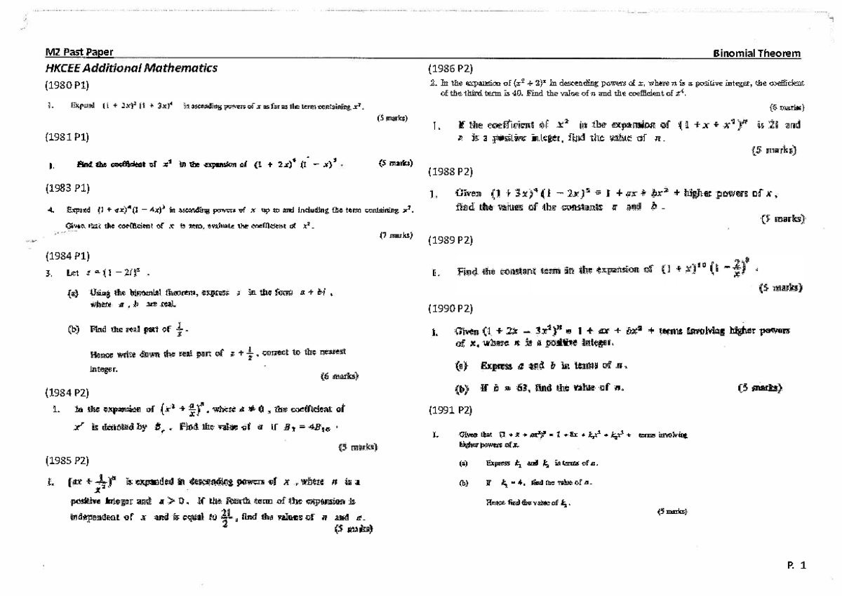 M2 - m2 materials - University mathematics I - HKU - Studocu