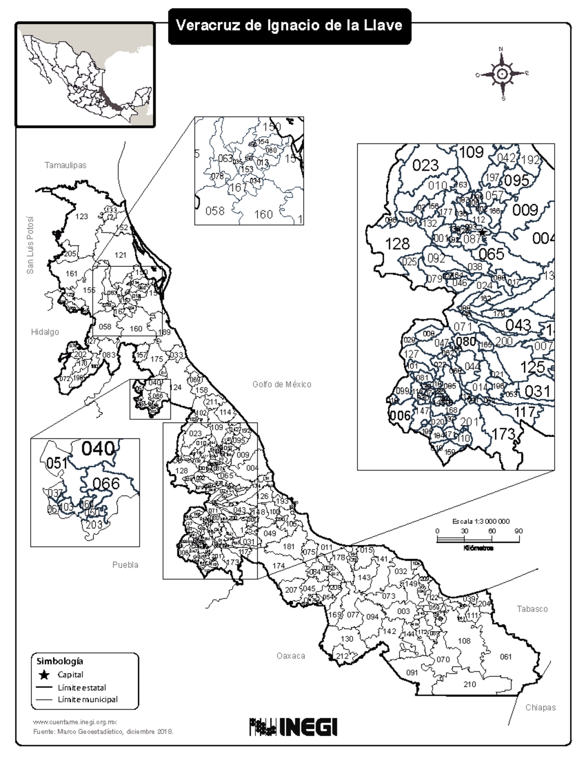 Mapa Estado de Veracruz Con Nombres - cuentame.inegi.org: Marco ...