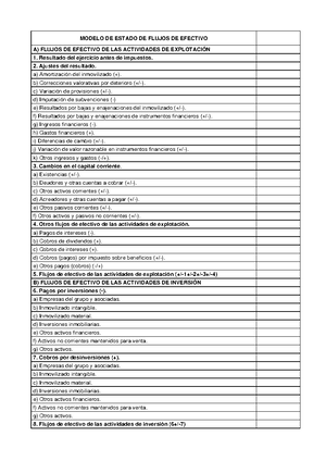 Plantilla EFE - MODELO DE ESTADO DE FLUJOS DE EFECTIVO A) FLUJOS DE  EFECTIVO DE LAS ACTIVIDADES DE - Studocu