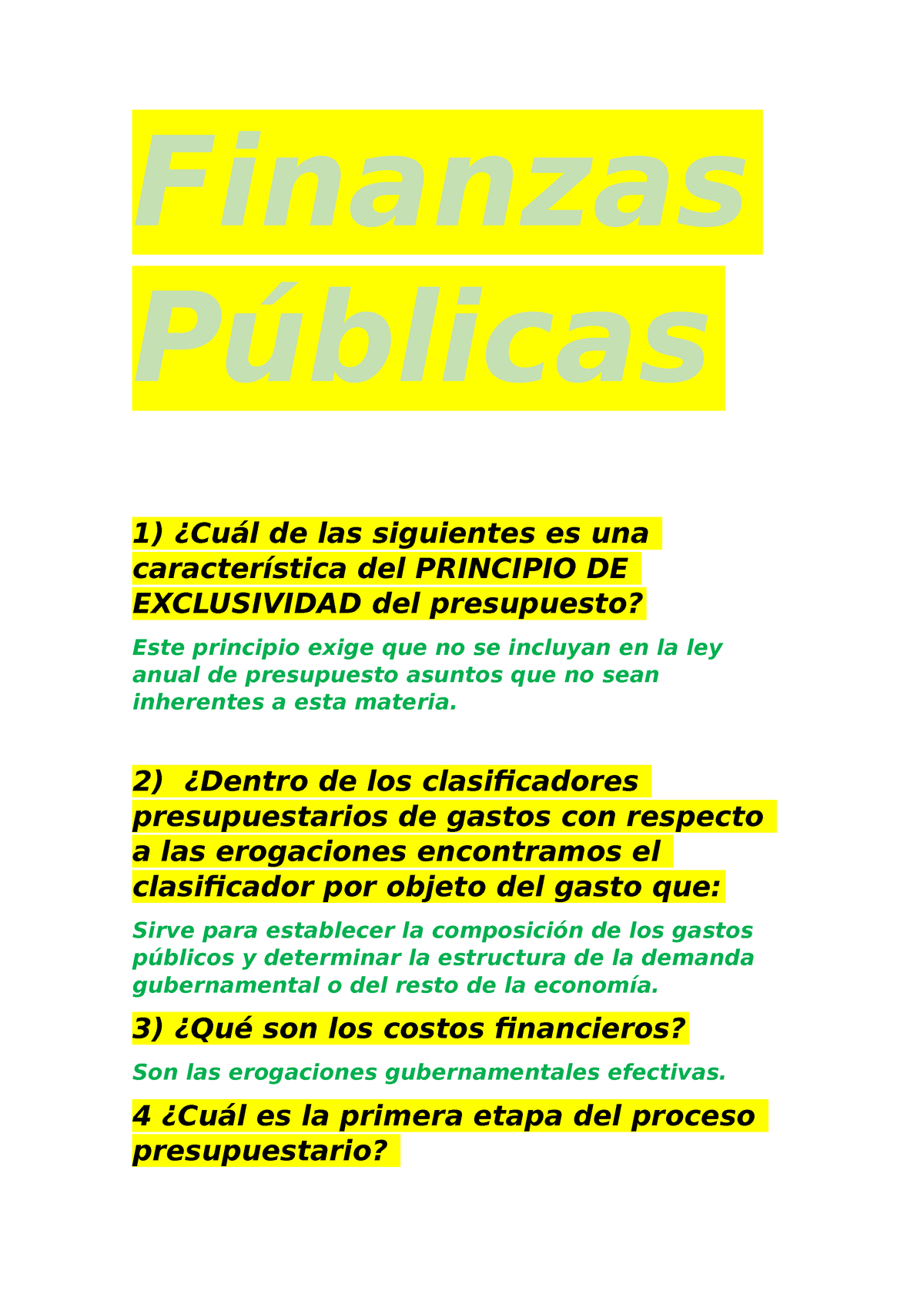 Finanzas Publicas Preparación Examen Una Vez Culminada La Lectura Y ...