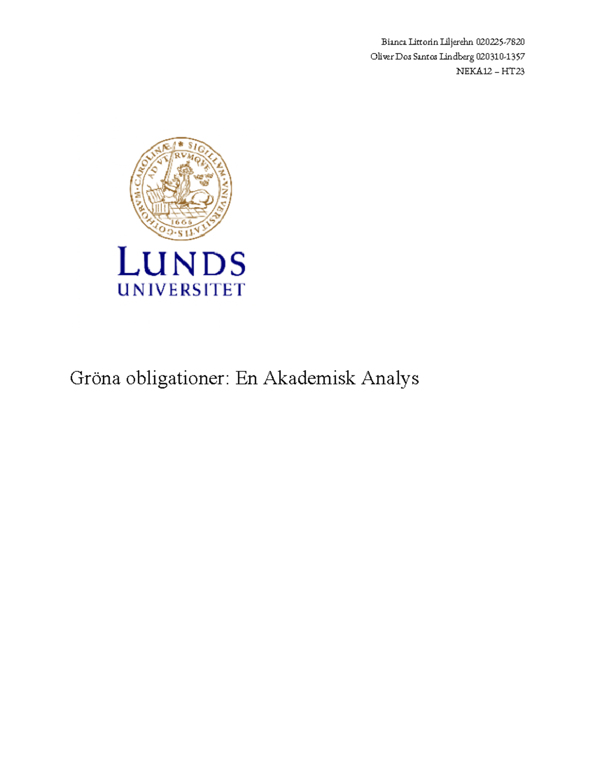 Finansiell Ekonomi Inlämning - Oliver Dos Santos Lindberg 020310 ...