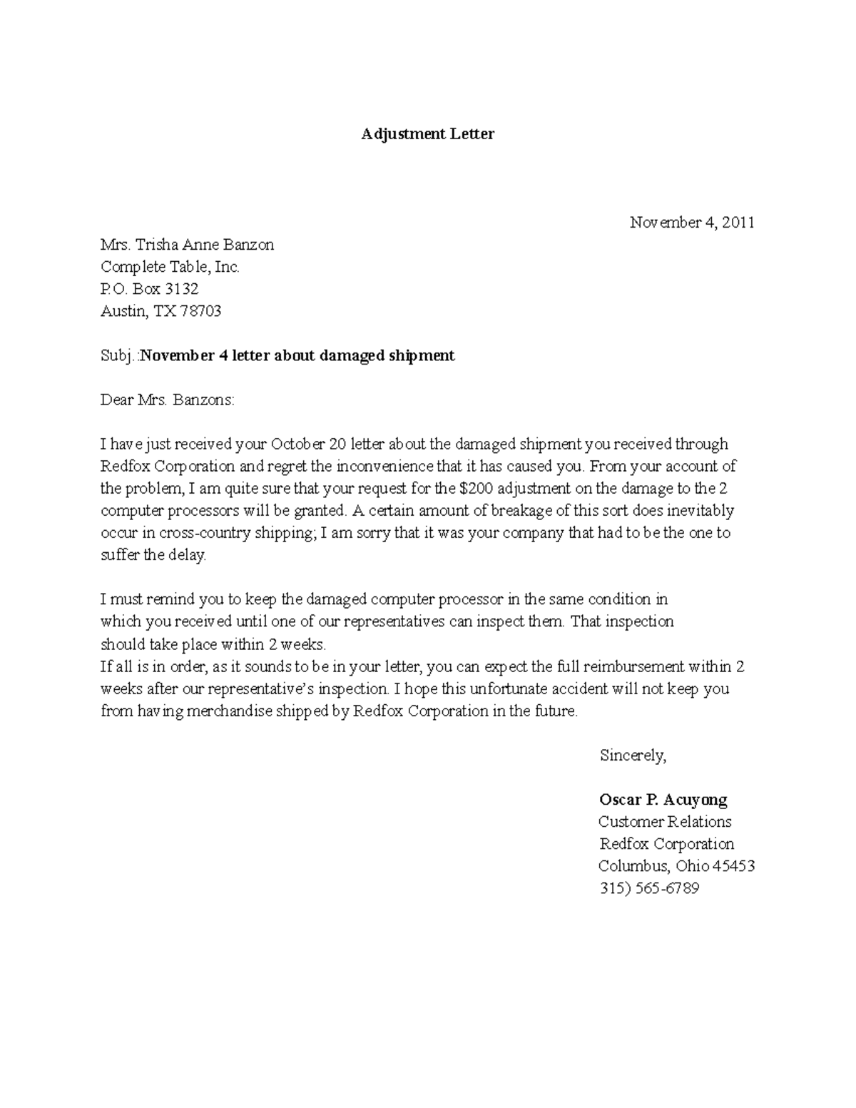 Adjustment-Letter - ...................... - Adjustment Letter November ...