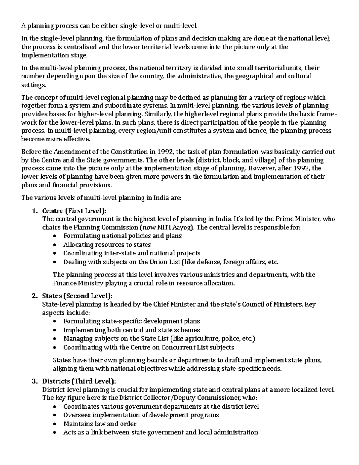 SC Temporary 2 - NOTES - A planning process can be either single-level ...
