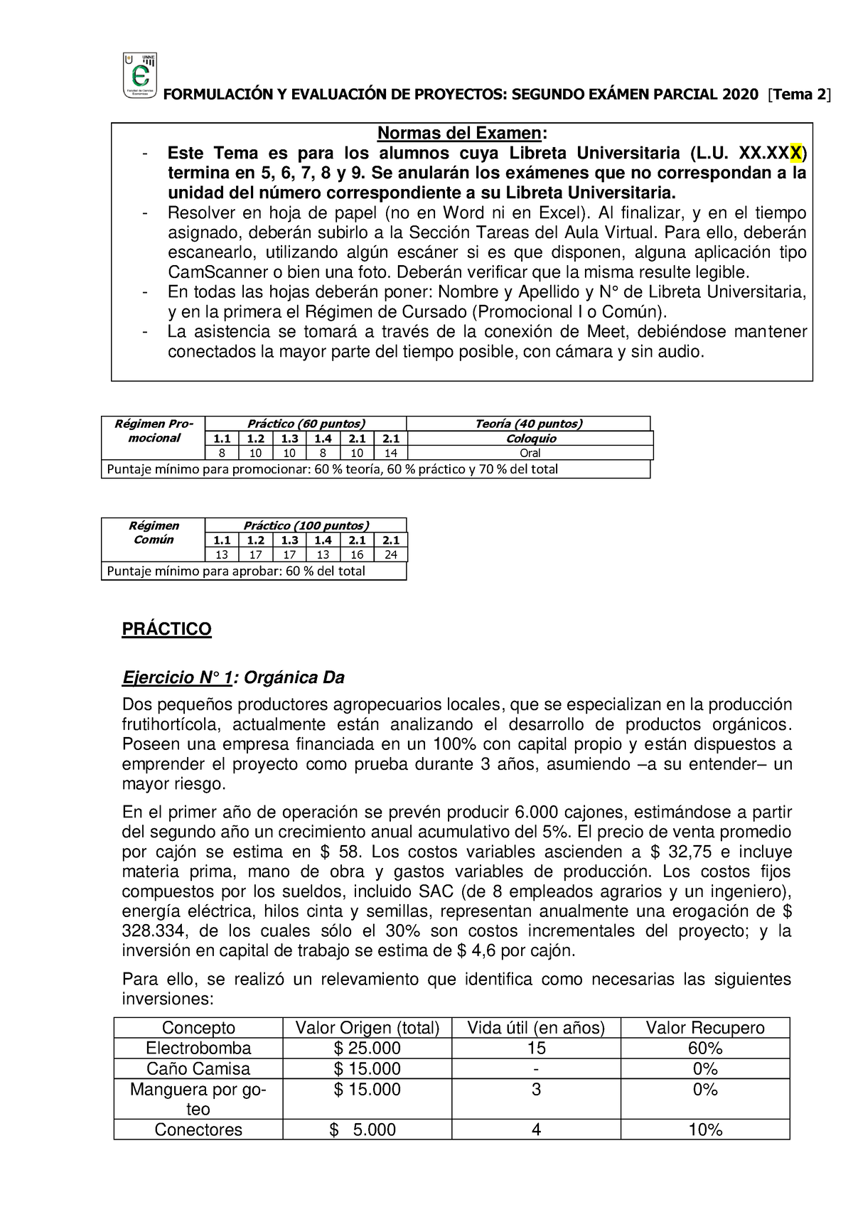 2do Parcial TEMA 2 - FORMULACI”N Y EVALUACI”N DE PROYECTOS: SEGUNDO EX ...