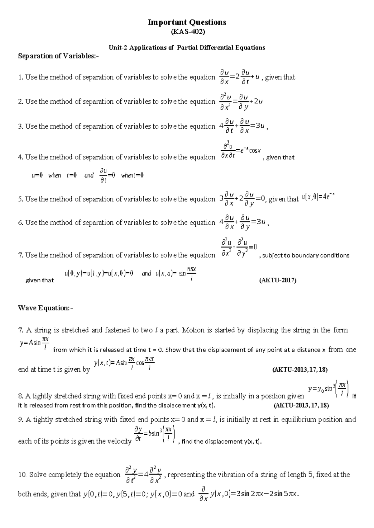 Important Questions KAS-402-UT - Important Questions (KAS-402) Unit-2 ...
