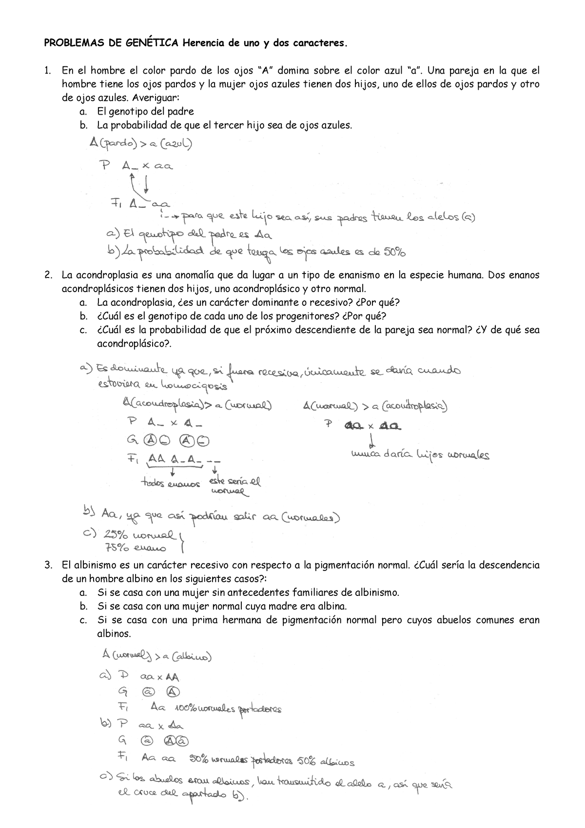Problemas De Genc3a9tica Soluciones - PROBLEMAS DE GENÉTICA Herencia De ...