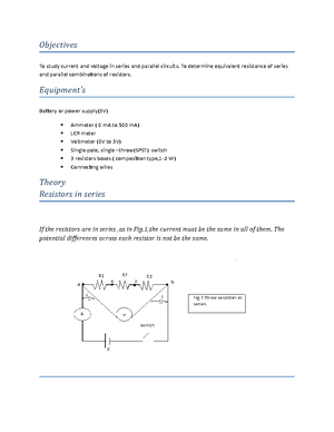 Ohm's Law - Lab Report - Law Experiment Objectives To Verify Law And ...