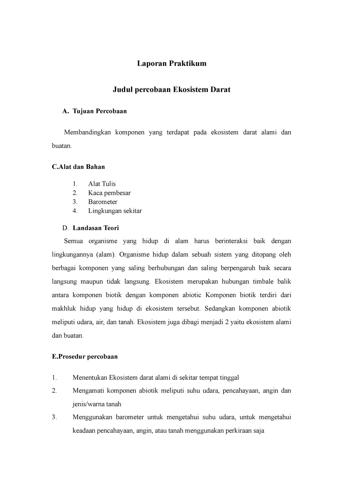 Praktikum IPA Modul 2 FIX - Laporan Praktikum Judul Percobaan Ekosistem ...