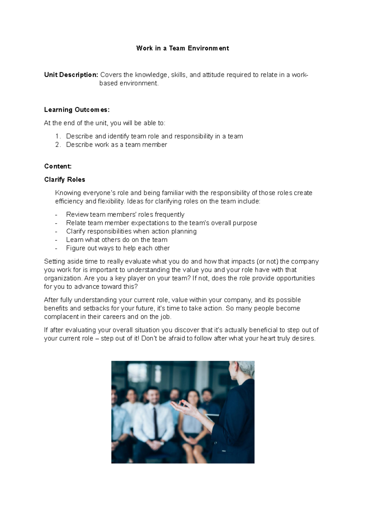 2 Work in a Team Environment - Work in a Team Environment Unit ...