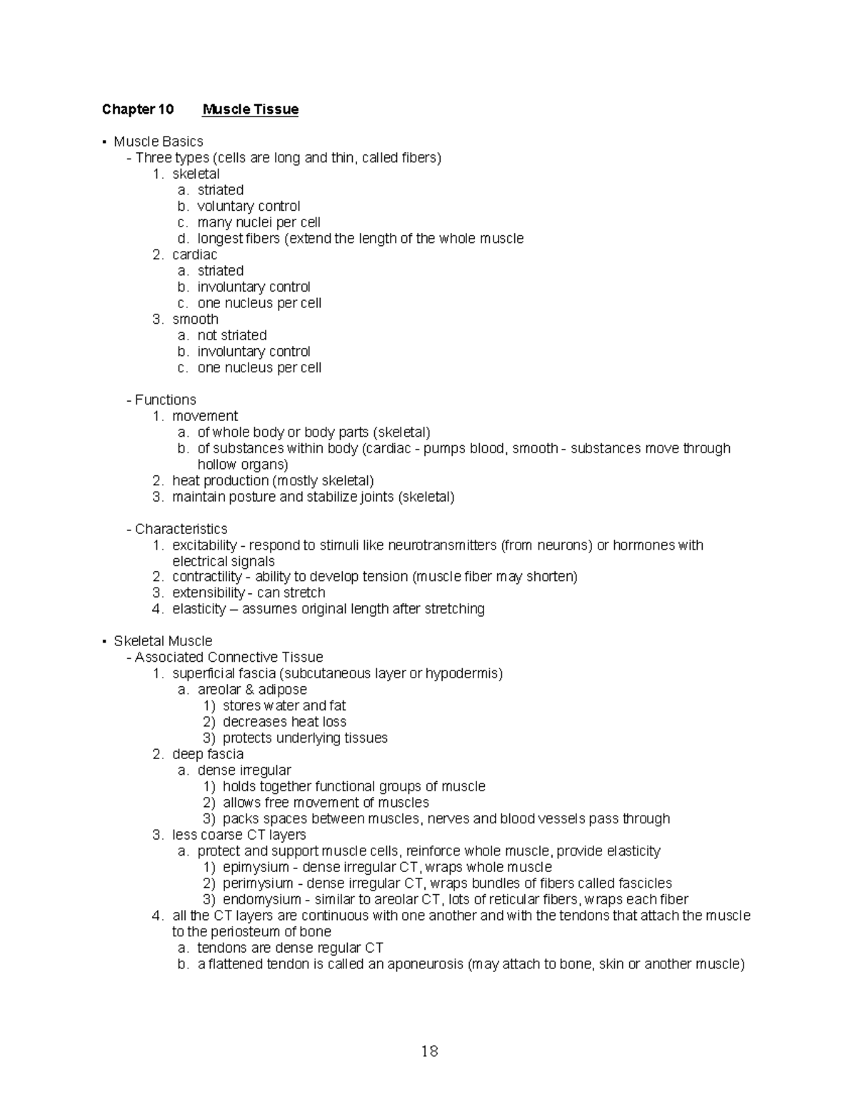 Muscle Tissue Notes - 18 Chapter 10 Muscle Tissue Muscle Basics Three ...