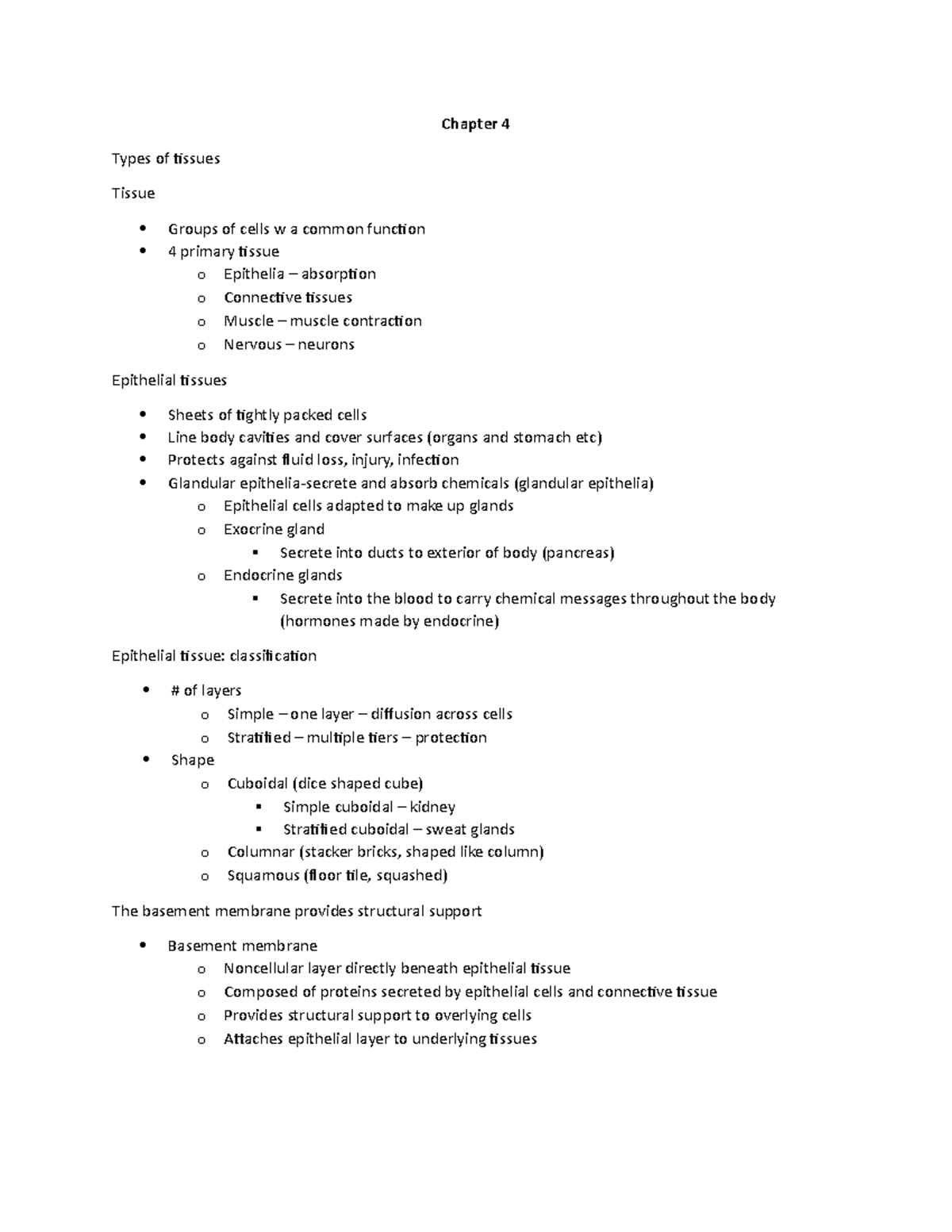 Chapter 4 - Types tissues - Chapter 4 Types of tissues Tissue Groups of ...