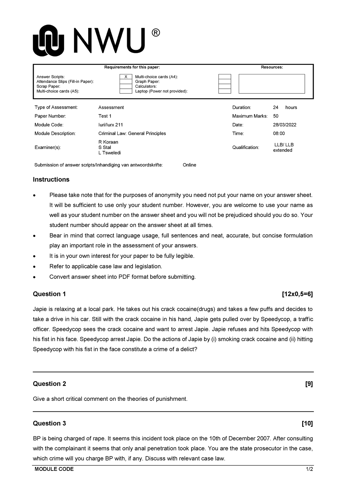 nwu assignment results