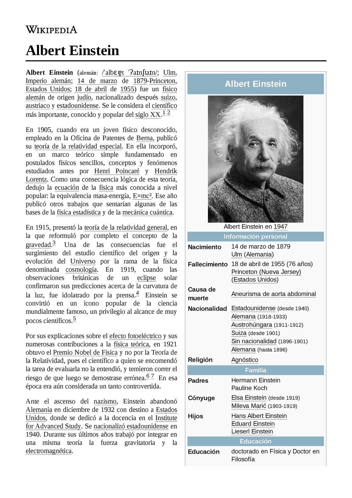 Albert Einstein HISTORIA - Física - Unibol - Studocu