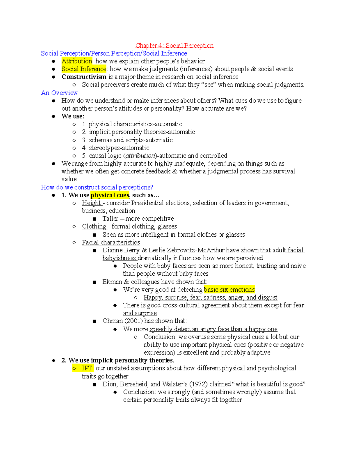 Chapter 4 Social Perception - Chapter 4: Social Perception Social ...