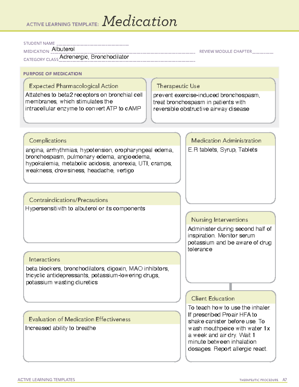 Albuterol - n.a - ACTIVE LEARNING TEMPLATES THERAPEUTIC PROCEDURE A ...