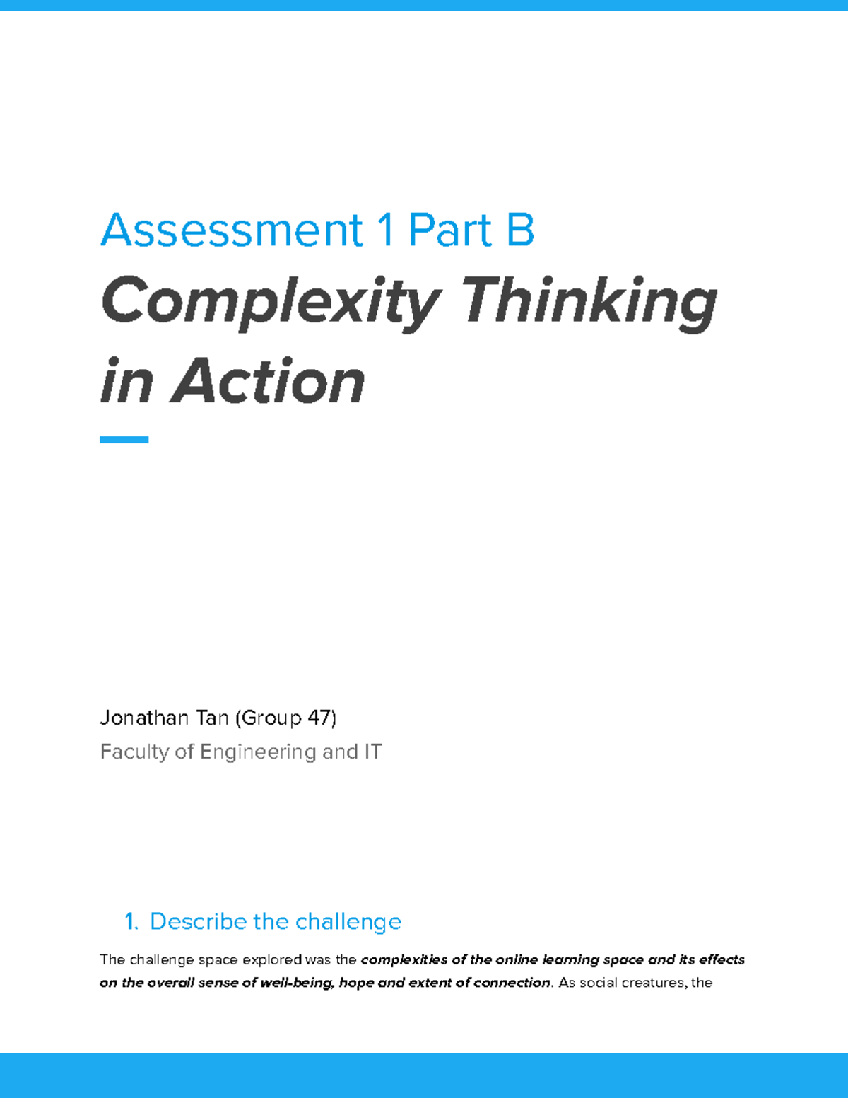 81514 Jonathan Tan 1B - Assessment 1 Part B reflection activity of the ...