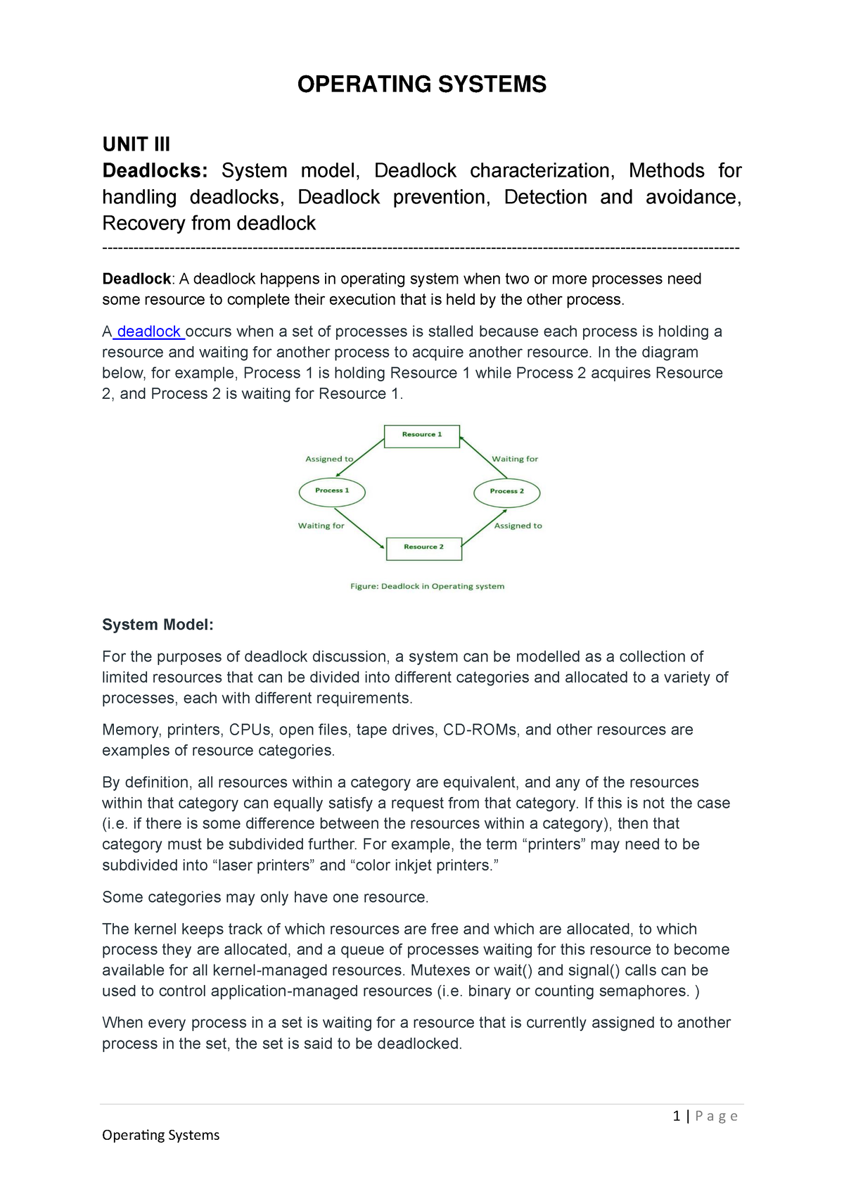 OS UNIT III Notes - Operating Systems - 1 | P A G E OPERATING SYSTEMS ...