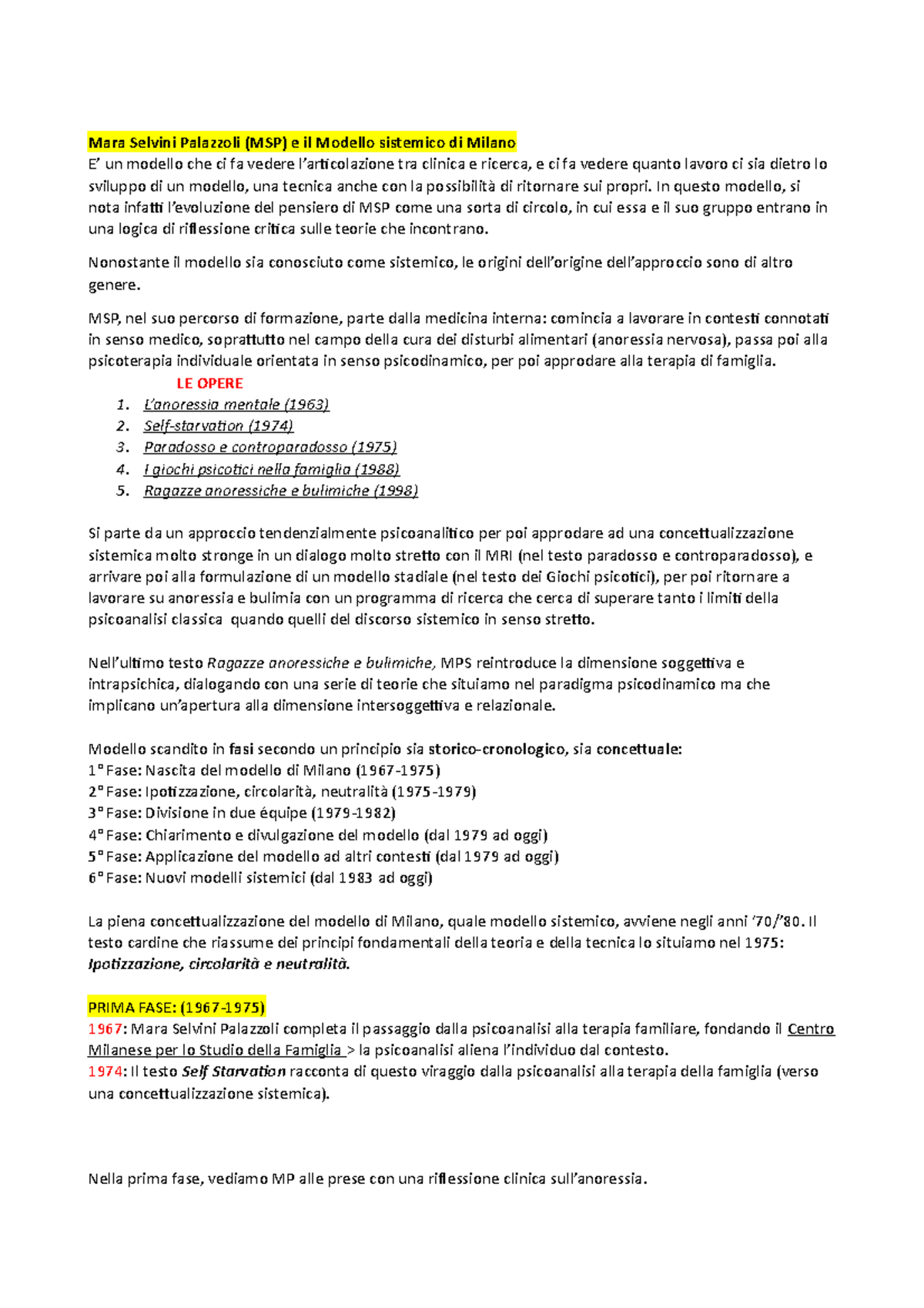 Modello DI Milano MARA Palazzoli Mara Selvini Palazzoli (MSP) e il