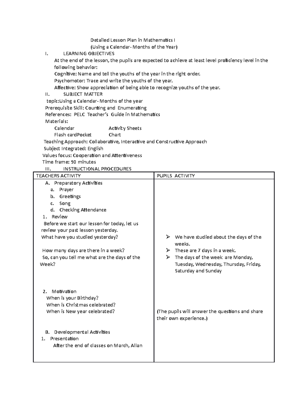 Detailed Lesson Plan in Mathematics I Us - LEARNING OBJECTIVES At the ...