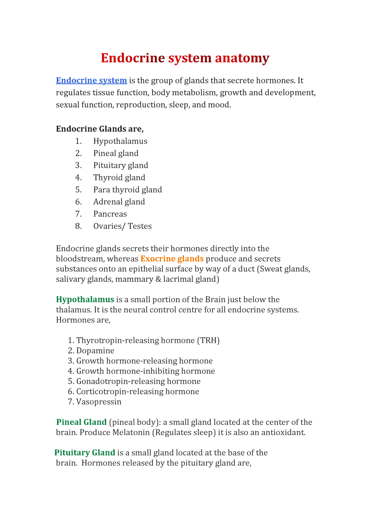 Endocrine System Anatomy Endocrine System Is The Group Of Glands That