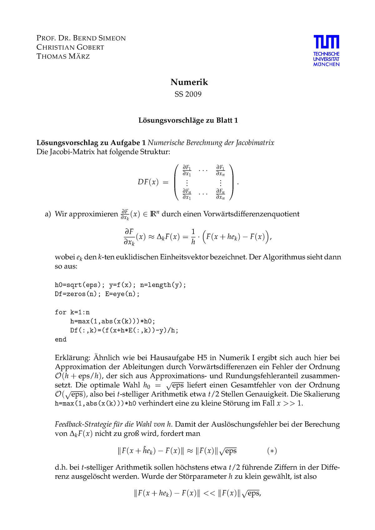 Lsg1 - Musterlösung Des Ersten Blattes - PROF. DR. BERNDSIMEON ...