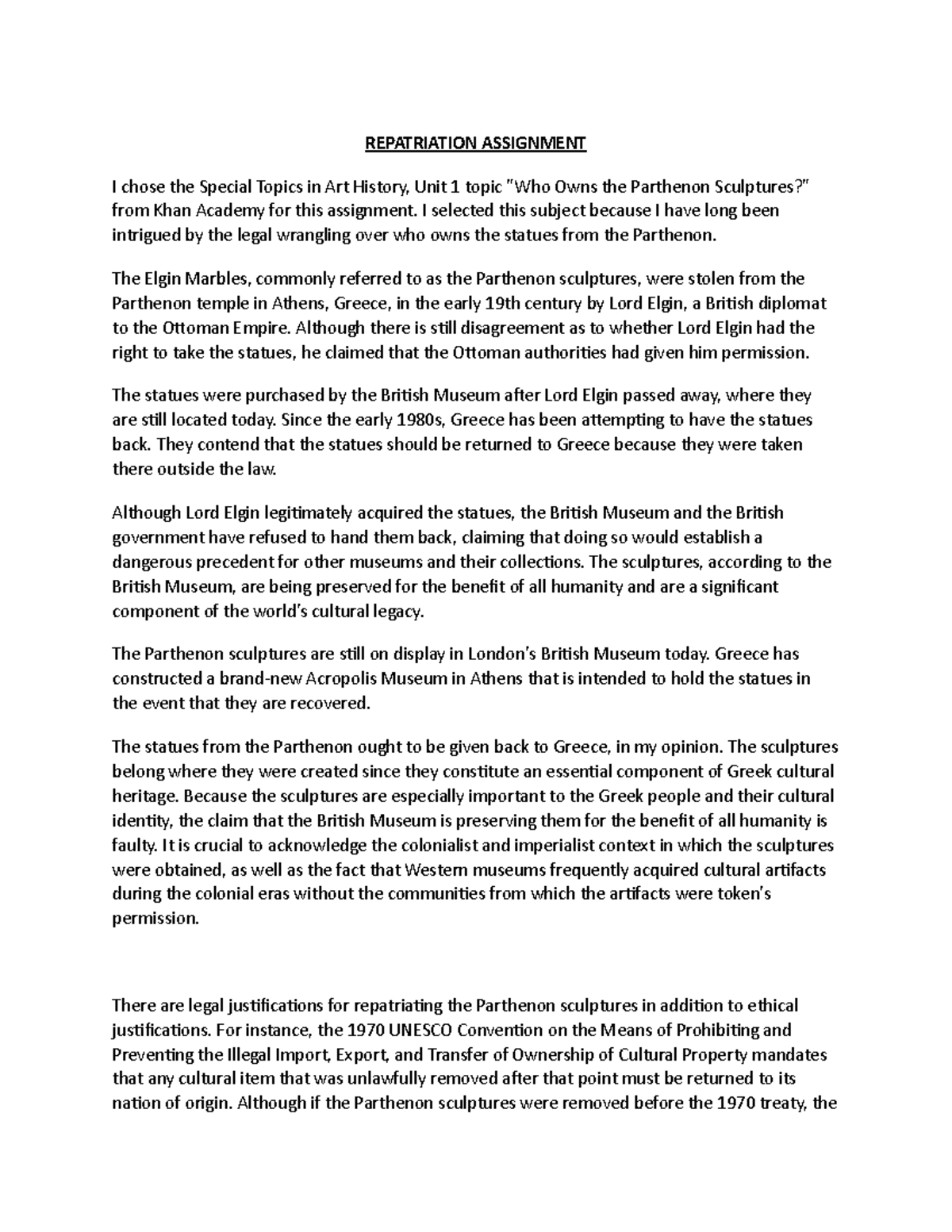 Repatriation Assignment REPATRIATION ASSIGNMENT I chose the Special