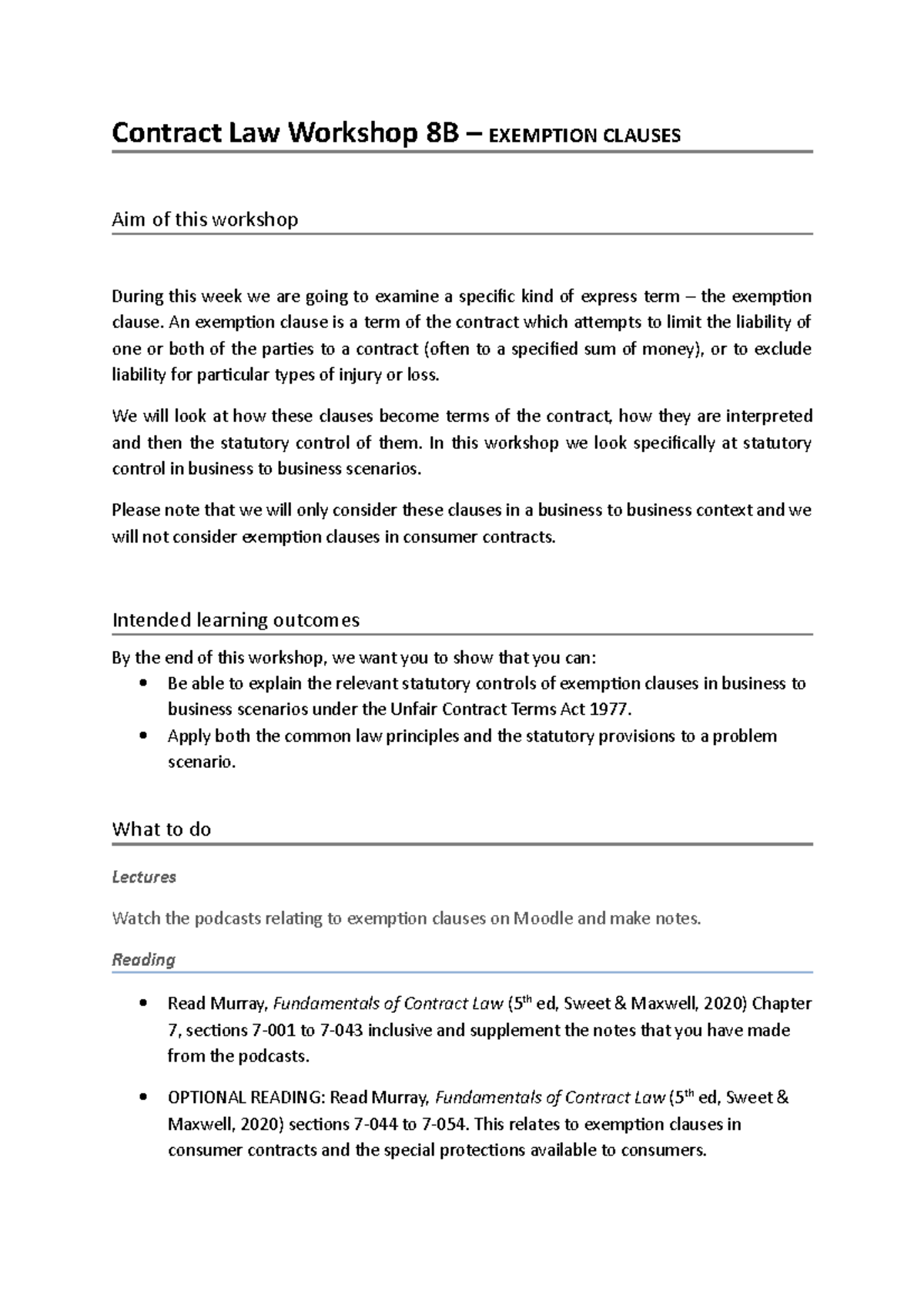 Contract Law 8B exemption clauses Contract Law 8B