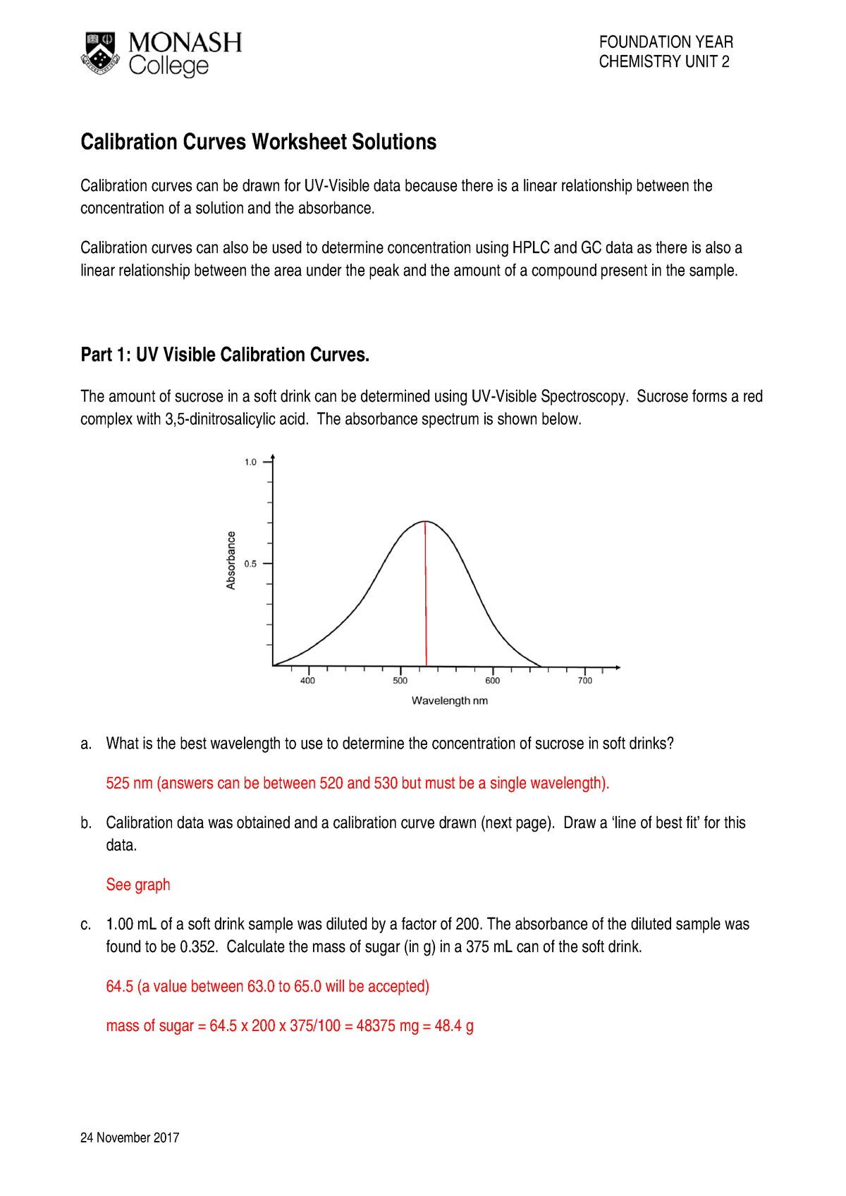 1-Calibration Curves Solutions - 24 November 2017 FOUNDATION YEAR ...