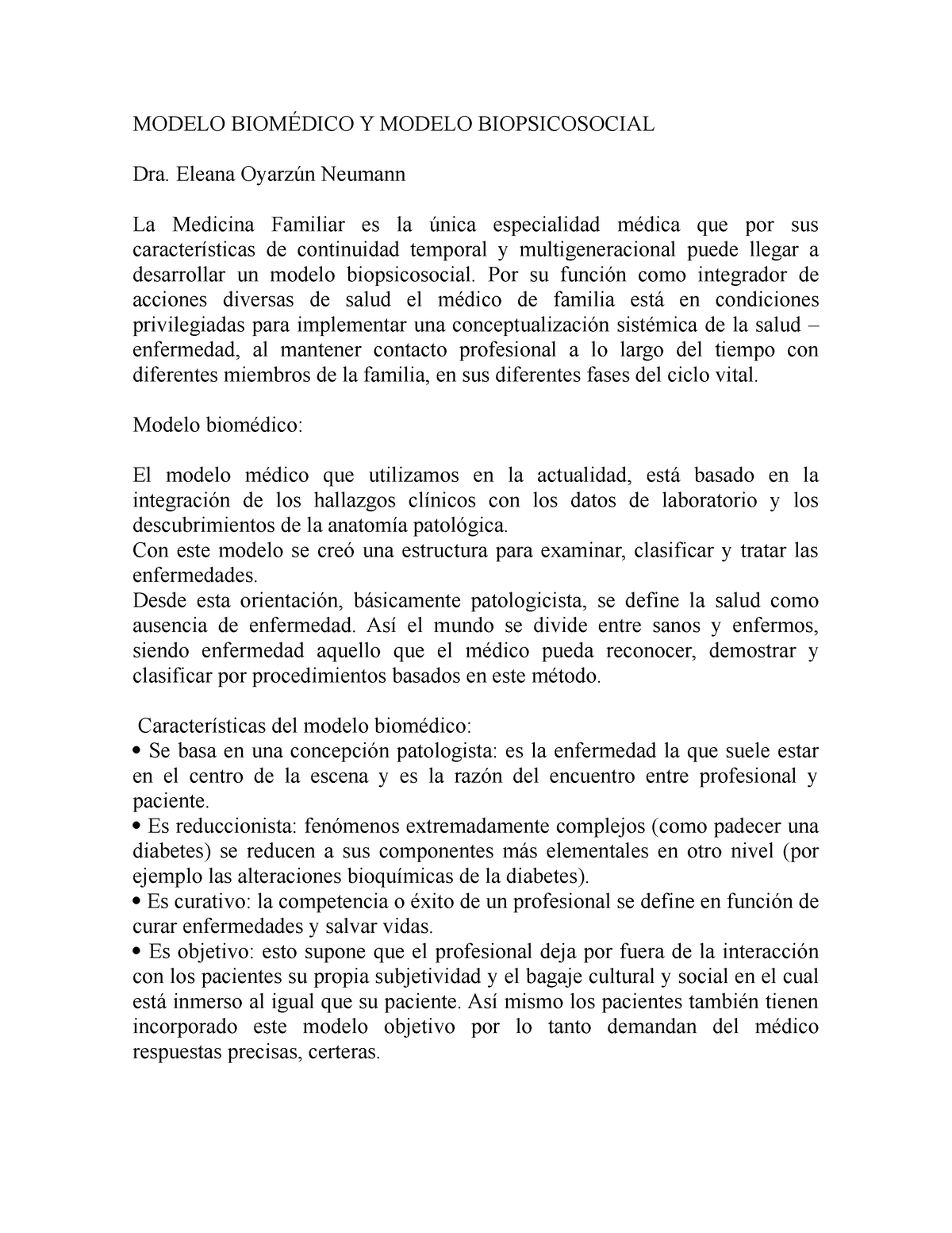 Modelo Biomédico Y Modelo Biopsicosocial - MODELO BIOMÉDICO Y MODELO  BIOPSICOSOCIAL Dra. Eleana - Studocu