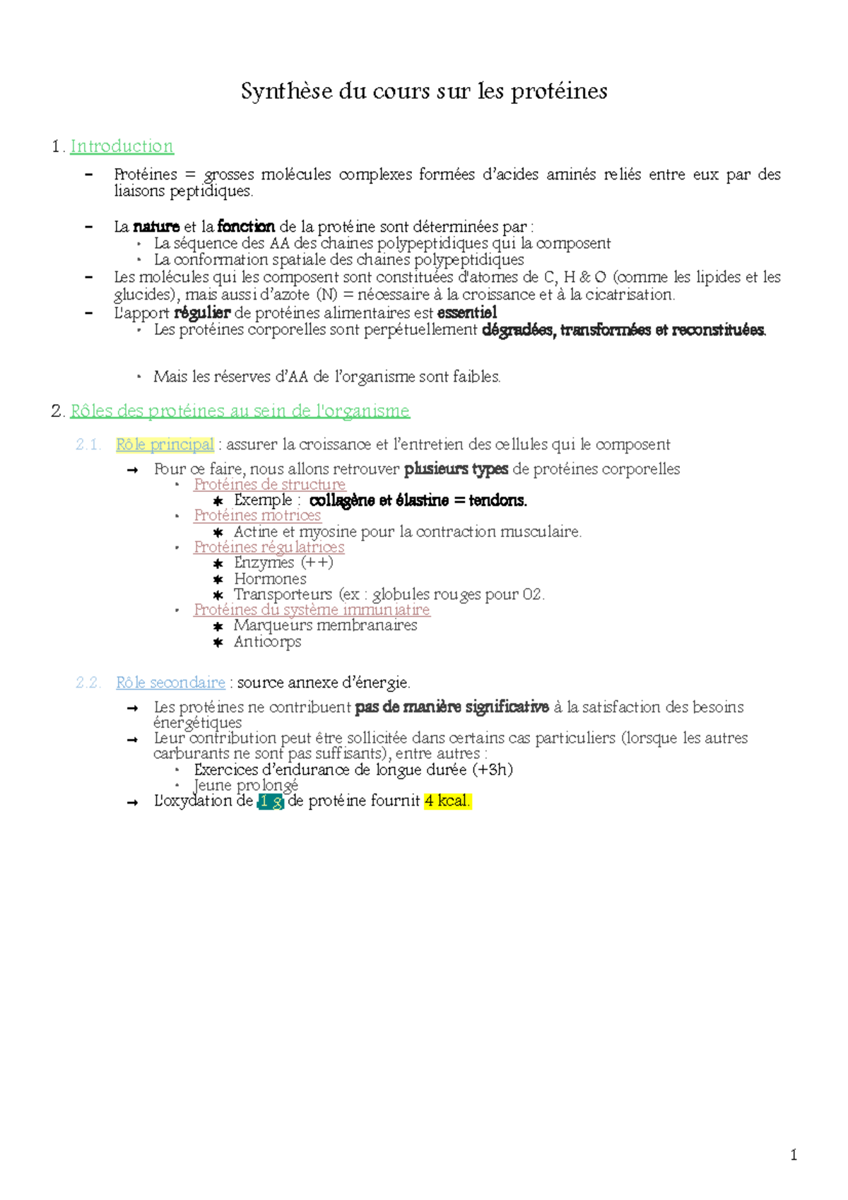 4- Protéines Synthèse à Remplir 2022-2023 - Synthèse Du Cours Sur Les ...